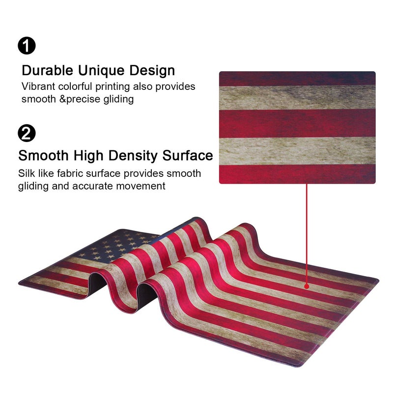 Meffort Inc Extra Large Extended Gaming Desk Mat Non-Slip Rubber Pads Stitched Edges XXL Mouse Pad 35.4 x 15.7 inch - USA Flag - Image 2